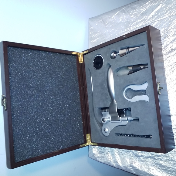 Other - WINE OPENER SET Wood Box 6 piece Deluxe Gift Set